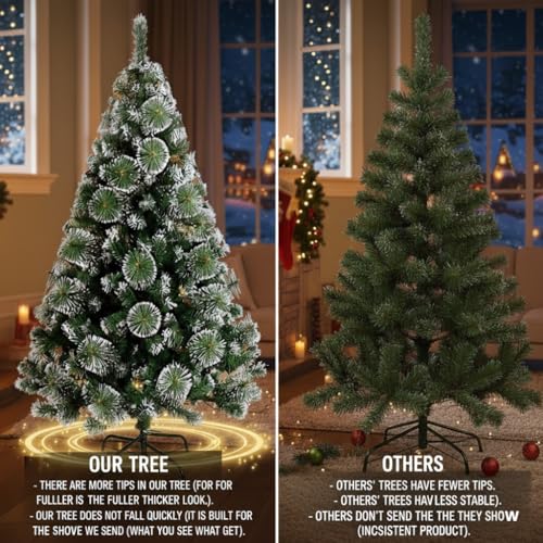 VikriDA 8.5 Feet Artificial Snow-Flocked Christmas Tree | Pine Needle Xmas Tree with Sturdy Metal Stand for Home & Office Decoration - Image 3