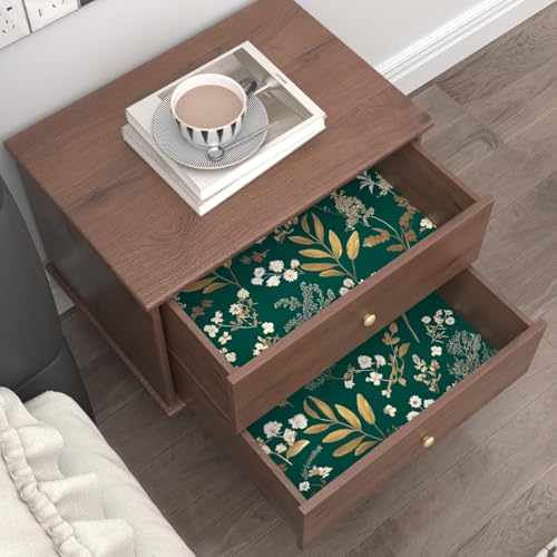 Laatse Dark Green Floral Wallpaper Peel and Stick Green Golden Leaf Wallpaper Vintage Floral Contact Paper Waterproof Self Adhesive Boho Delicate Wall Paper for Cabinet Rooms Desk Locker 175in x328ft - Image 3