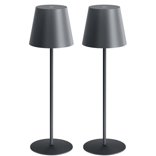 uuffoo 2 Pack Cordless Table Lamp Rechargeable 5000mAH Battery Operated Lights Touch Control LED Portable Desk Lamps 3 Color Dimming for Outdoor Coffee Bedroom Kitchen Gray - Image 1