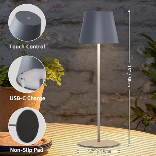 uuffoo 2 Pack Cordless Table Lamp Rechargeable 5000mAH Battery Operated Lights Touch Control LED Portable Desk Lamps 3 Color Dimming for Outdoor Coffee Bedroom Kitchen Gray - Image 3