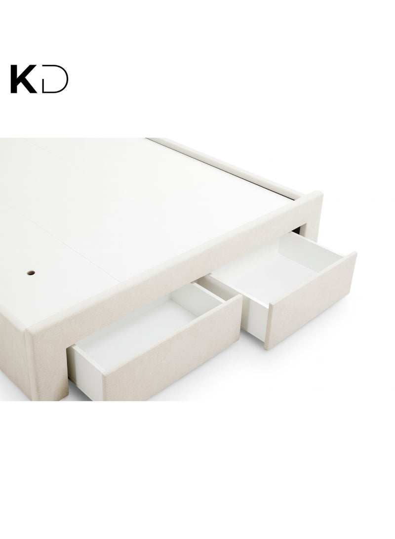 كستم ديكو سرير تخزين مبطن من KustomDeco مع لوح رأس مرتفع وأدراج مدمجة - سرير بيج بتصميم قابل للتخصيص مقاس كينج 180 × 200 سم لغرفة المعيشة - Image 5