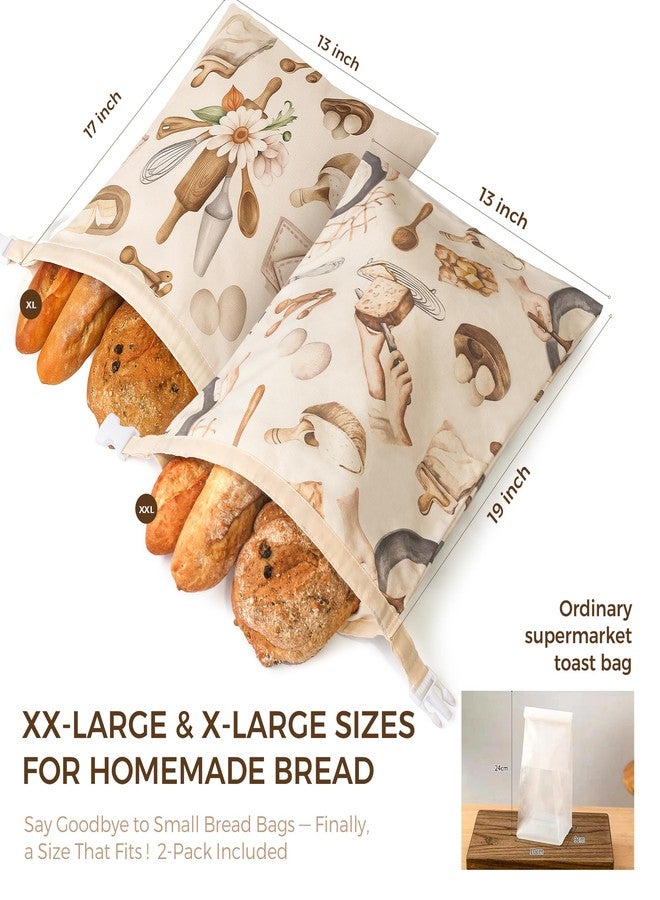 Akeeko Reusable Beeswax Bread Bags for Homemade Bread (2 Pack) - XXL 13"x19" & XL 13"x17", Zip-Closure Beeswax-Lined Cotton Pouch & Fold-Top Buckle Handle, Washable & Plastic-Free Alternative for Sourdough - Image 5