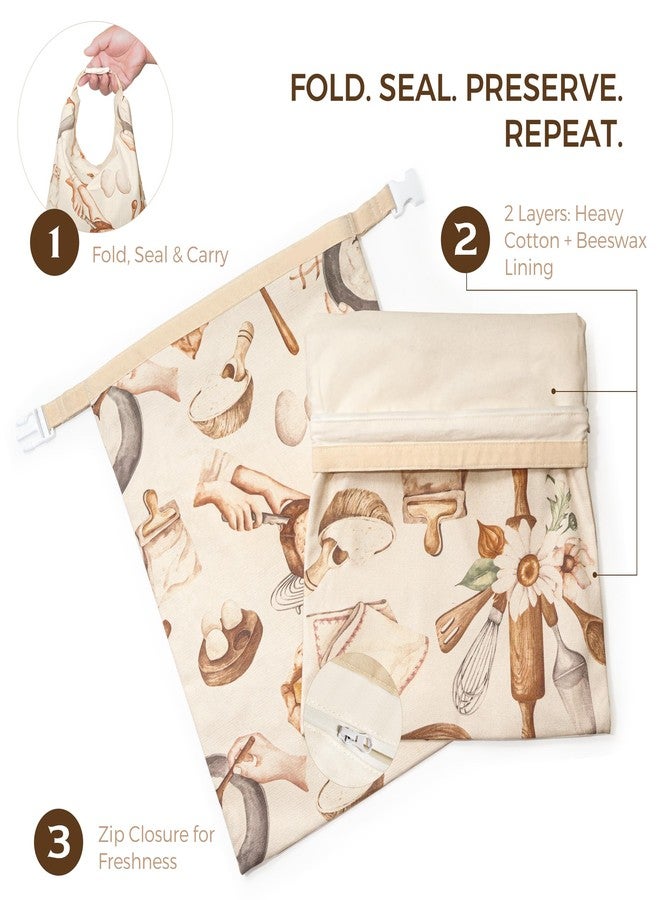 Akeeko Reusable Beeswax Bread Bags for Homemade Bread (2 Pack) - XXL 13"x19" & XL 13"x17", Zip-Closure Beeswax-Lined Cotton Pouch & Fold-Top Buckle Handle, Washable & Plastic-Free Alternative for Sourdough - Image 4