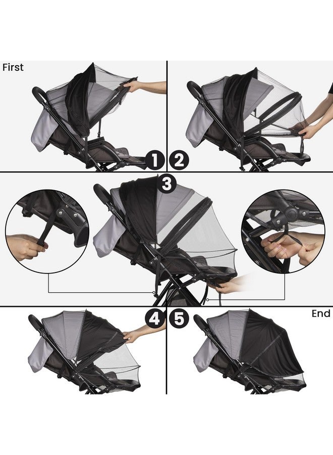 Bemece 2-in-1 Durable Baby Mosquito Net with UPF50+ Sunshade for Stroller, Universal Mosquito for Stroller with Two-Way Zippers & Storage Bag, Breathable & Foldable Baby Bug Net for Strollers - Image 3