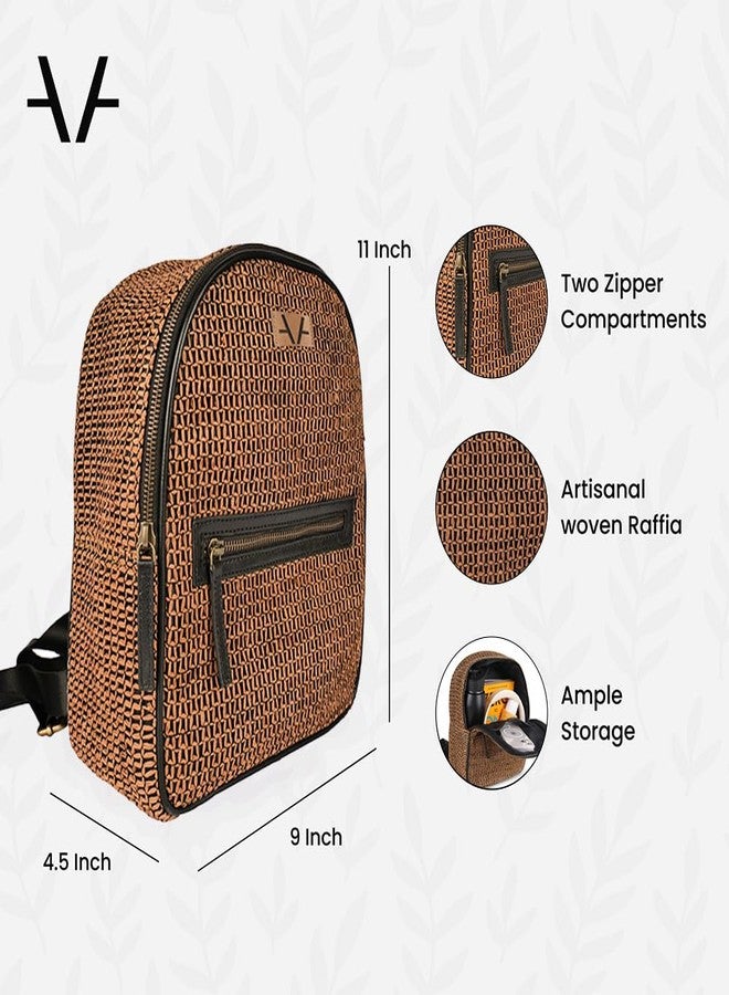 Avake Rustic Brown Vegan Backpack for Women - Elegant Raffia Weave, Stylish, Trendy, Lightweight & Durable Everyday Bag | Travel, Picnic Backpack for Girls | Ideal for Birthday, Anniversary Gift - Image 4