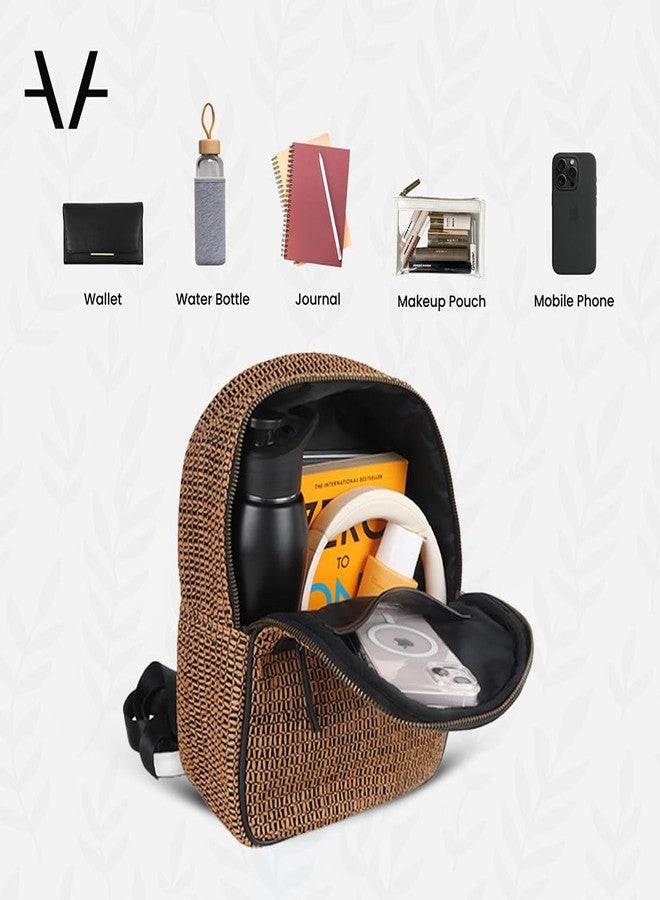 Avake Rustic Brown Vegan Backpack for Women - Elegant Raffia Weave, Stylish, Trendy, Lightweight & Durable Everyday Bag | Travel, Picnic Backpack for Girls | Ideal for Birthday, Anniversary Gift - Image 5