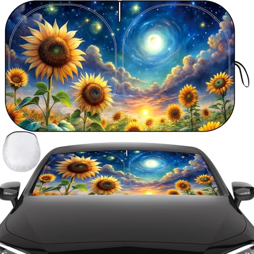 Clothclose Windshield Sun Shade Car Sun Shade Windshield Reflector Sunshade Offers Ultimate Protection for Car Interior Reflective Polyester Blocks Heat for Sedans Mini SUVs Hatchbacks 57 x 315 inches - Image 1
