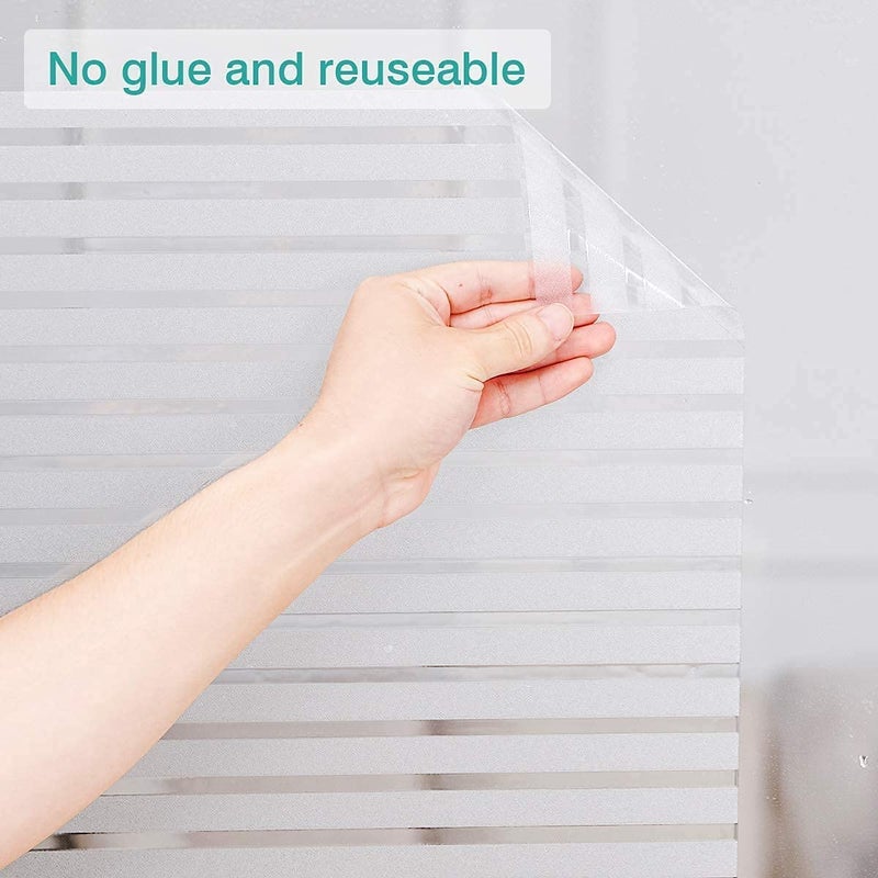 WISDOM WISDOM Stripe Frosted Static Cling Decorative Glass Film Anti UV Window Privacy Film Non Adhesive Window Cling Door Cover for Home Office Meeting Room Vinyl Frosted Film 2 Feet 140 Inches  - Image 5