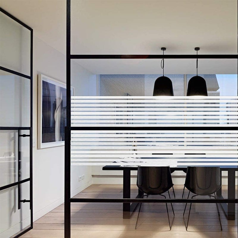WISDOM WISDOM Stripe Frosted Static Cling Decorative Glass Film Anti UV Window Privacy Film Non Adhesive Window Cling Door Cover for Home Office Meeting Room Vinyl Frosted Film 2 Feet 140 Inches  - Image 3