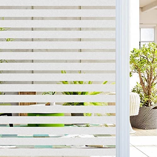 WISDOM WISDOM Stripe Frosted Static Cling Decorative Glass Film Anti UV Window Privacy Film Non Adhesive Window Cling Door Cover for Home Office Meeting Room Vinyl Frosted Film 2 Feet 140 Inches  - Image 1