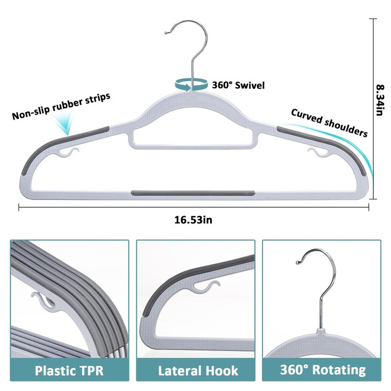 LMTrystFit 30-Pack Plastic Clothes Hangers, Space Saver, Non Slip, 360Â° Swivel Hook, 0.2 Inches Slim, Sturdy Heavy Duty Hangers for Coat, Durable Hangers for Suits, Light and Dark Gray - Image 2