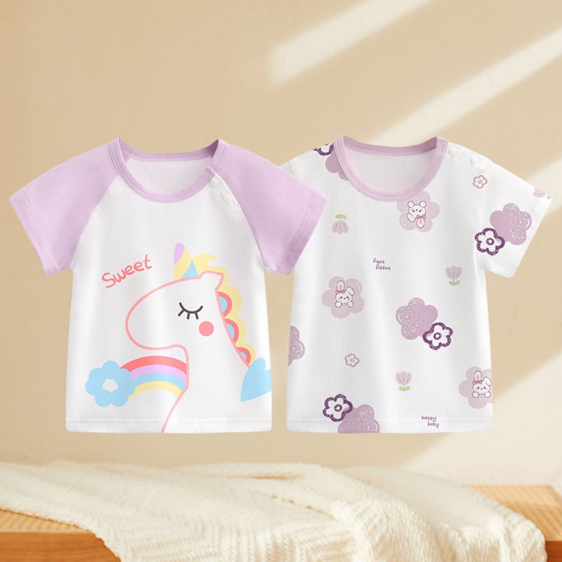 Children''s Cotton Top Baby''s Short-sleeved T-shirt Summer Thin Female Baby''s Boneless Base Summer Cartoon Clothes for Men - Image 2