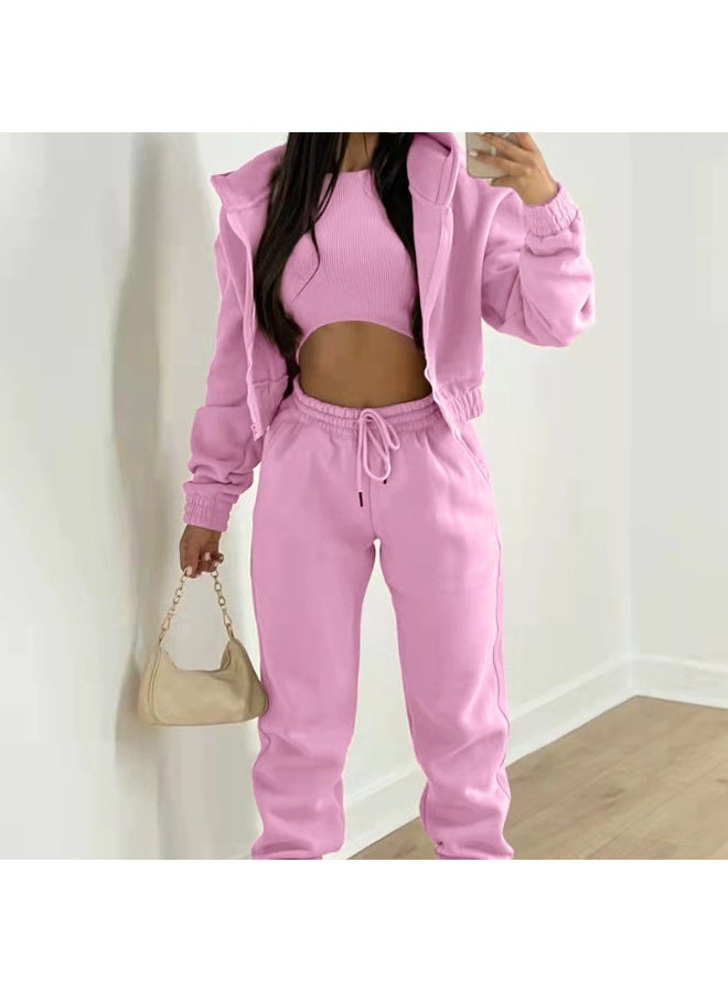 general Women's three-piece long pants with fleece hooded sweatshirt for sporty and casual winter outfit set - Image 1