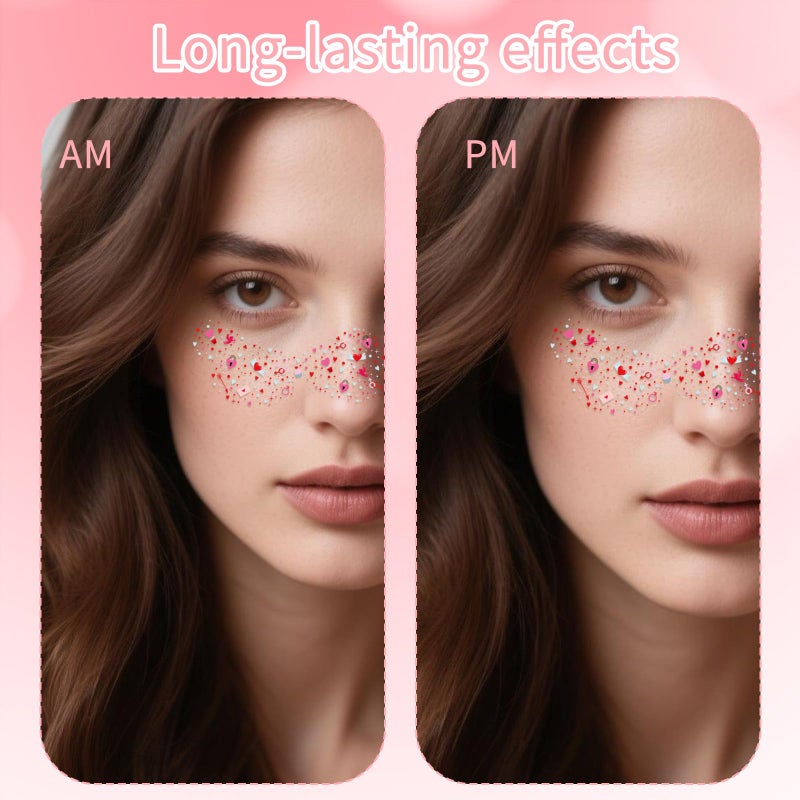 Sinbana 6 Sheet Valentine Freckles Patch, Sparkle Freckles Glitter Temporary Tattoo with Heart & Love Element Mix Face Makeup Patches for Women Girls Kids Party Supplies - Image 4