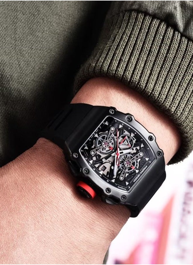 PAGANI DESIGN - Men's Quartz Watch, Men's Stainless Steel Waterproof Watch, Silicone Strap Is Lighter, Waterproof, Wear-Resistant, Non-Sweat-Absorbent, Highly Flexible And Comfortable, Suitable For Sports Or Outdoor Activities, PD--YS011 Black - Image 1
