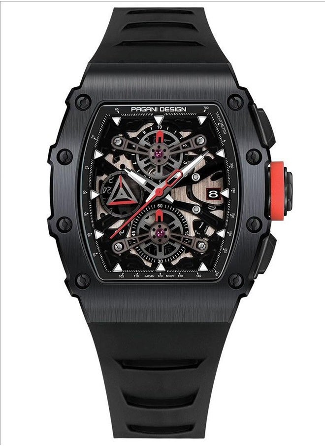 PAGANI DESIGN - Men's Quartz Watch, Men's Stainless Steel Waterproof Watch, Silicone Strap Is Lighter, Waterproof, Wear-Resistant, Non-Sweat-Absorbent, Highly Flexible And Comfortable, Suitable For Sports Or Outdoor Activities, PD--YS011 Black - Image 1