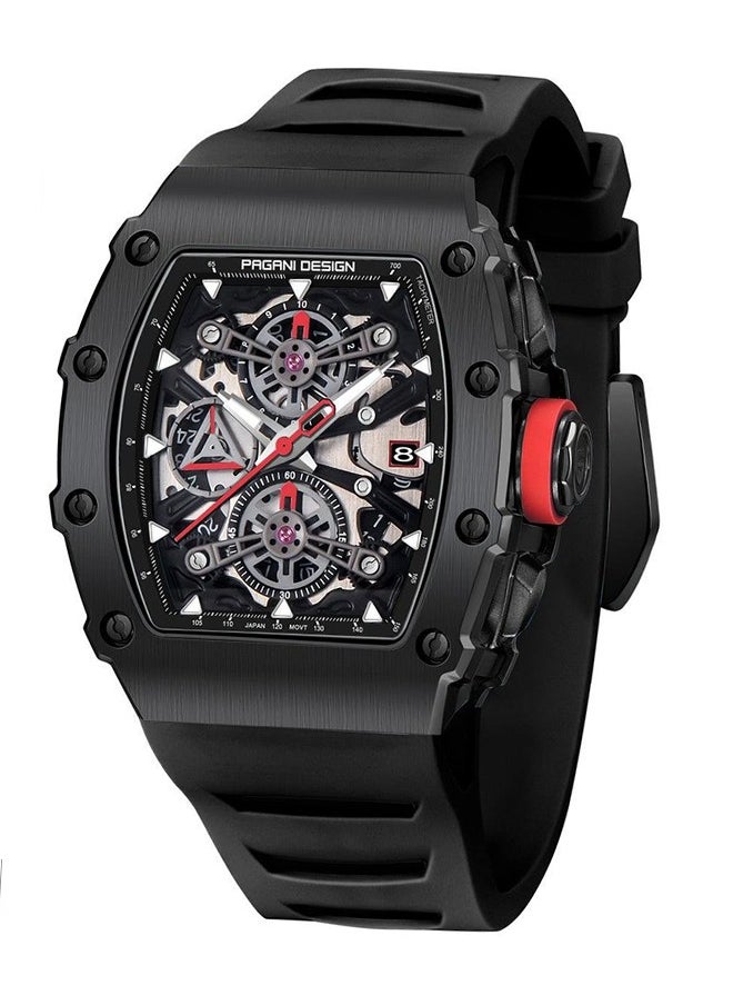 PAGANI DESIGN - Men's Quartz Watch, Men's Stainless Steel Waterproof Watch, Silicone Strap Is Lighter, Waterproof, Wear-Resistant, Non-Sweat-Absorbent, Highly Flexible And Comfortable, Suitable For Sports Or Outdoor Activities, PD--YS011 Black - Image 1