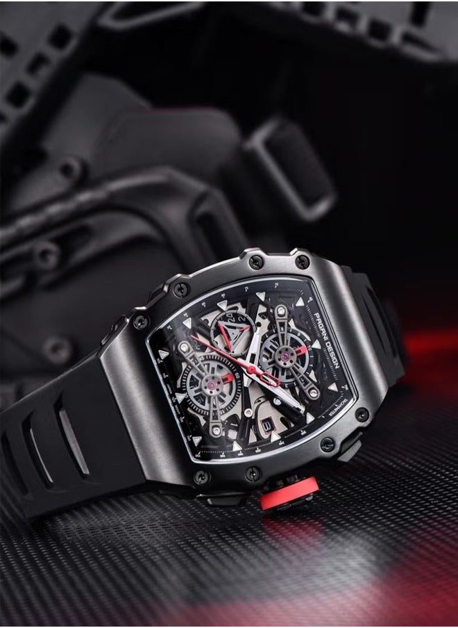 PAGANI DESIGN - Men's Quartz Watch, Men's Stainless Steel Waterproof Watch, Silicone Strap Is Lighter, Waterproof, Wear-Resistant, Non-Sweat-Absorbent, Highly Flexible And Comfortable, Suitable For Sports Or Outdoor Activities, PD--YS011 Black - Image 1