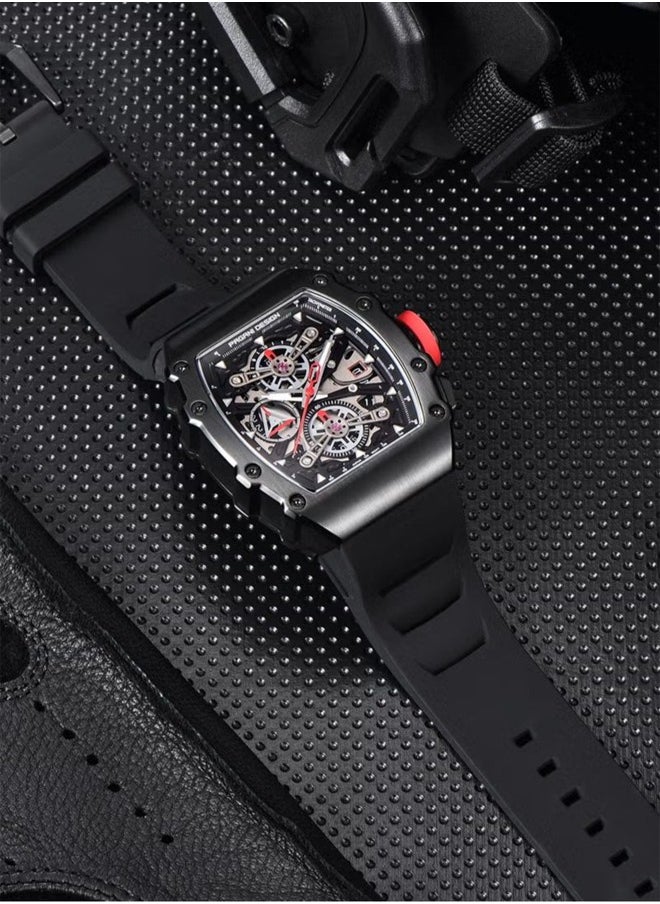 PAGANI DESIGN - Men's Quartz Watch, Men's Stainless Steel Waterproof Watch, Silicone Strap Is Lighter, Waterproof, Wear-Resistant, Non-Sweat-Absorbent, Highly Flexible And Comfortable, Suitable For Sports Or Outdoor Activities, PD--YS011 Black - Image 1