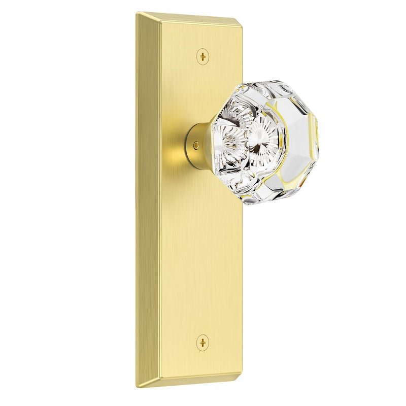 CEYMIO Glass Door Knobs for Interior Doors Vintage Crystal Passage Closet Hallway Door Knob Diamond Cut Door Handle Brushed Bold Finish 1 Pack - Image 2