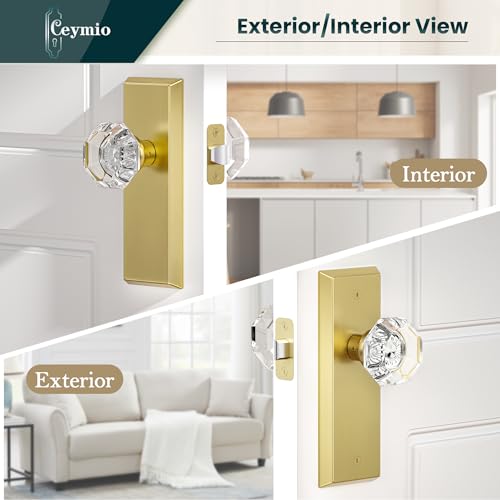 CEYMIO Glass Door Knobs for Interior Doors Vintage Crystal Passage Closet Hallway Door Knob Diamond Cut Door Handle Brushed Bold Finish 1 Pack - Image 3