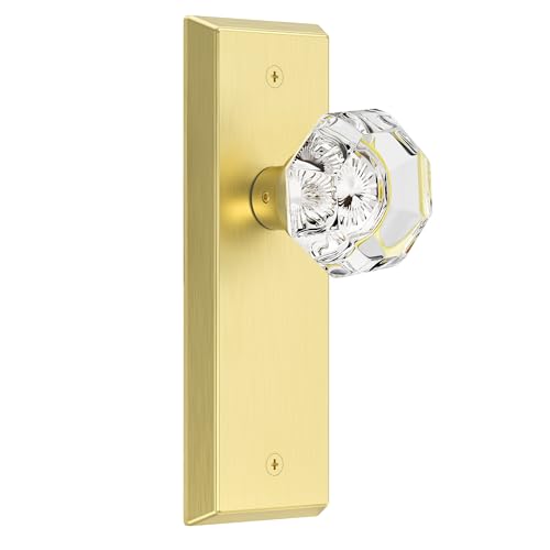 CEYMIO Glass Door Knobs for Interior Doors Vintage Crystal Passage Closet Hallway Door Knob Diamond Cut Door Handle Brushed Bold Finish 1 Pack - Image 1