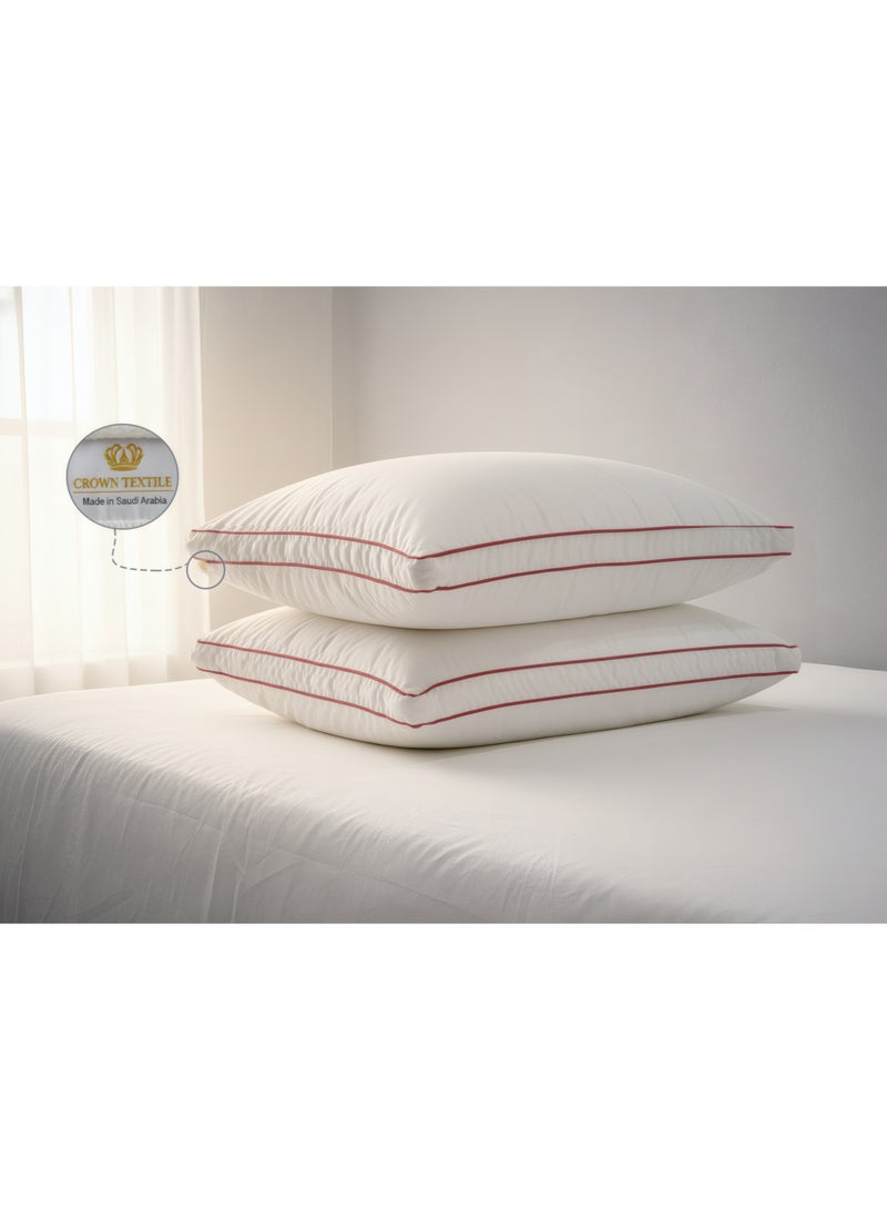 CROWN TEXTILE (2 pieces) Pillow with two lines of attractive edges - 1200 grams - made of microfiber, luxury hotel pillow - Image 1
