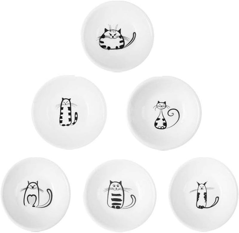XinHuiGY Cute Cat Ceramic Side Sauce Dishes Mini Heart shape Seasoning Dish Sushi Soy Dipping BowlServing Saucers DisheMeow Porcelain Small Tea Bag Holder Set of 6 Round  - Image 1