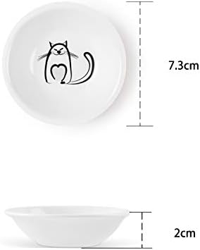 XinHuiGY Cute Cat Ceramic Side Sauce Dishes Mini Heart shape Seasoning Dish Sushi Soy Dipping BowlServing Saucers DisheMeow Porcelain Small Tea Bag Holder Set of 6 Round  - Image 4
