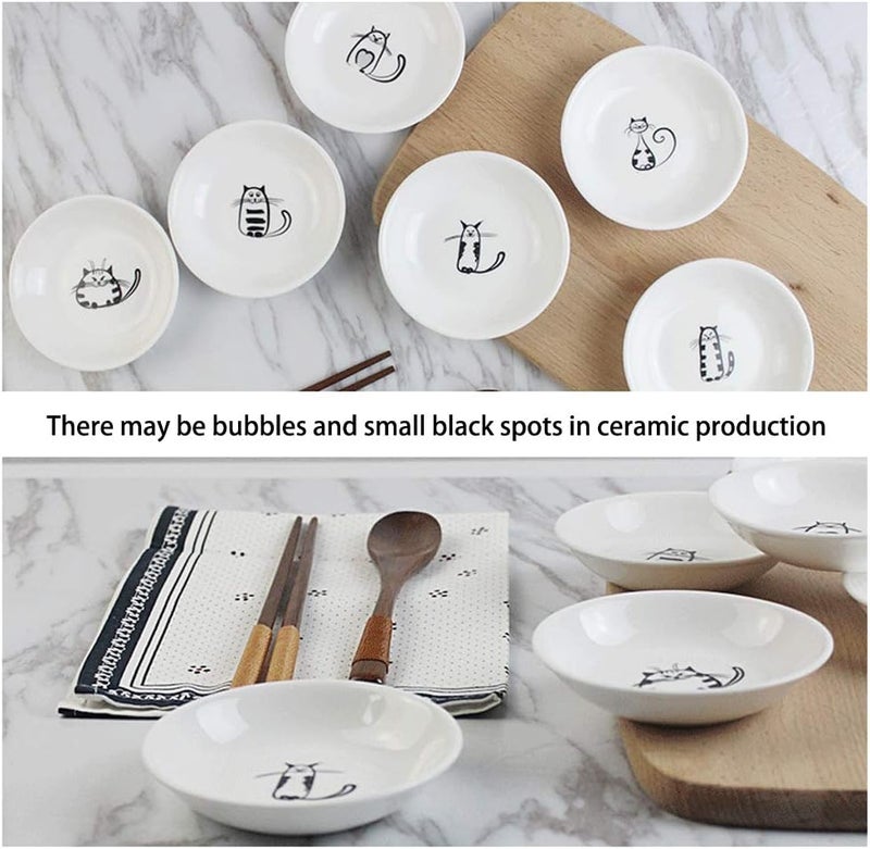 XinHuiGY Cute Cat Ceramic Side Sauce Dishes Mini Heart shape Seasoning Dish Sushi Soy Dipping BowlServing Saucers DisheMeow Porcelain Small Tea Bag Holder Set of 6 Round  - Image 3