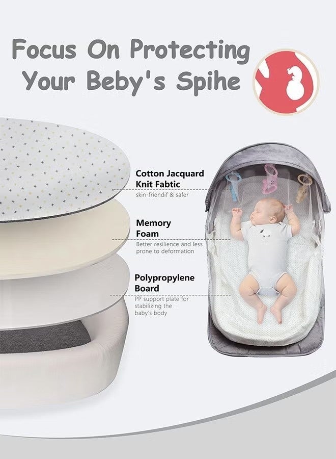 NIBEMINENT Portable Foldable Baby Bed with Mosquito Net, Cartoon Toys & Removable Cotton Sheet for Travel Easy to Carry - Image 3