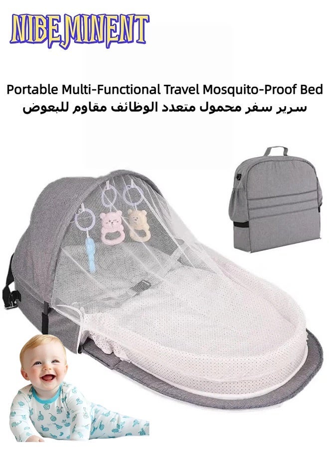 NIBEMINENT Portable Foldable Baby Bed with Mosquito Net, Cartoon Toys & Removable Cotton Sheet for Travel Easy to Carry - Image 1