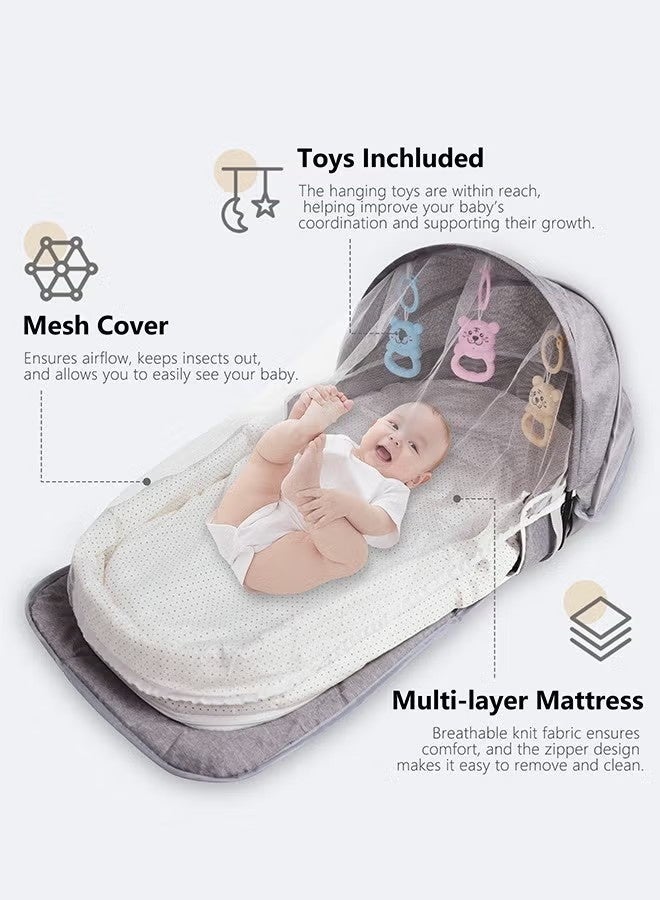 NIBEMINENT Portable Foldable Baby Bed with Mosquito Net, Cartoon Toys & Removable Cotton Sheet for Travel Easy to Carry - Image 2