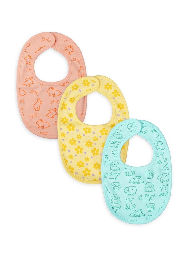 Kidbea Organic Cotton Baby Bib, Adjustable Snap Closure Soft Absorbent Feeding Bibs Apron for Newborns & Infants Child With Cute Prints | Reusable Baby Essential (Pack of 3) - Image 1