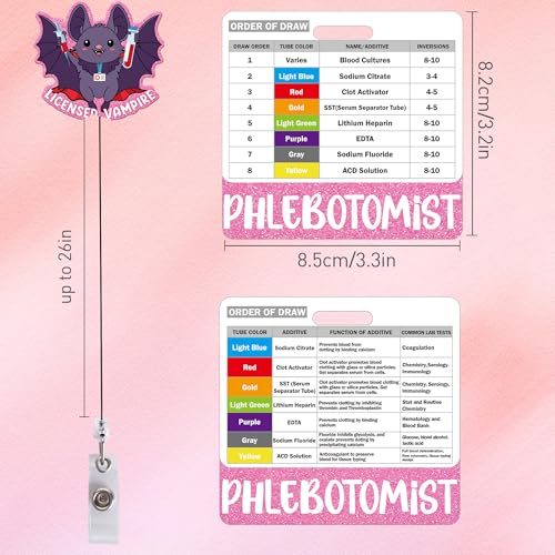 MENIFEND Phlebotomy Badge Reel and Order of Draw Badge Card, Cute Bat Retractable ID Holder and Buddy Card with Order of Draw Reference, Phlebotomist Work Accessories Gift - Image 3