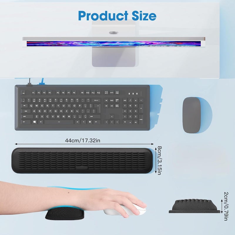MEKASS Keyboard Wrist Rest, Soft Memory Foam Wrist Support for Keyboard, Keyboard Hand Rest Pad for Wrist Pain Relief, Keyboard Wrist Guard for Long Hours of Work, Gaming, Studying（Classic Black） - Image 5