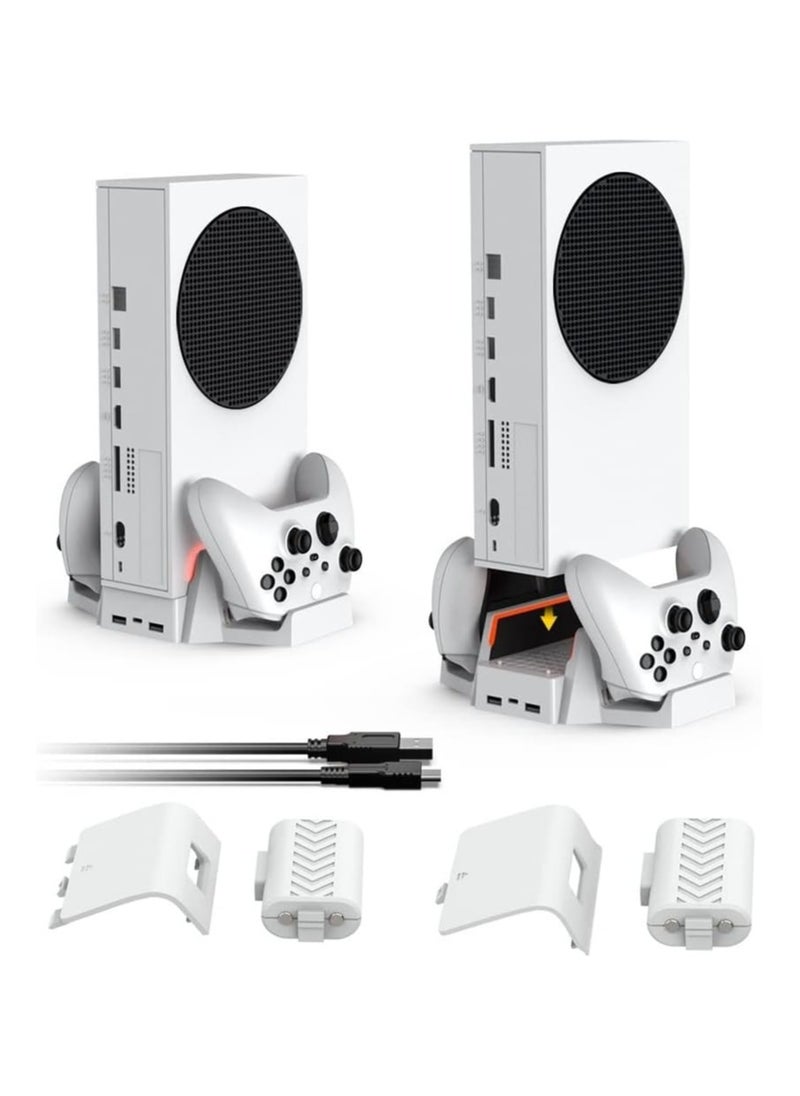 دوبي حامل تبريد لجهاز Xbox Series S، حامل تبريد وشحن عمودي، محطة تبريد، منافذ USB لوحدة التحكم المزدوجة، بطاريات قابلة لإعادة الشحن لمروحة نظام التبريد XSX|S/One S/One X/One  - Image 1