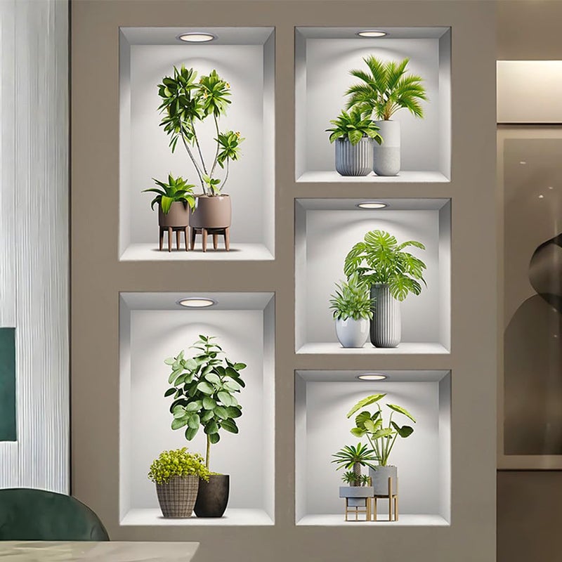 Aurbhosa Green Plant Wall Decal Tropical Plant Potted Sticker Peel and Stick Green Leaf Wall Art Mural DIY Vinyl Nature Decal for Living Room Kitchen Office Decor