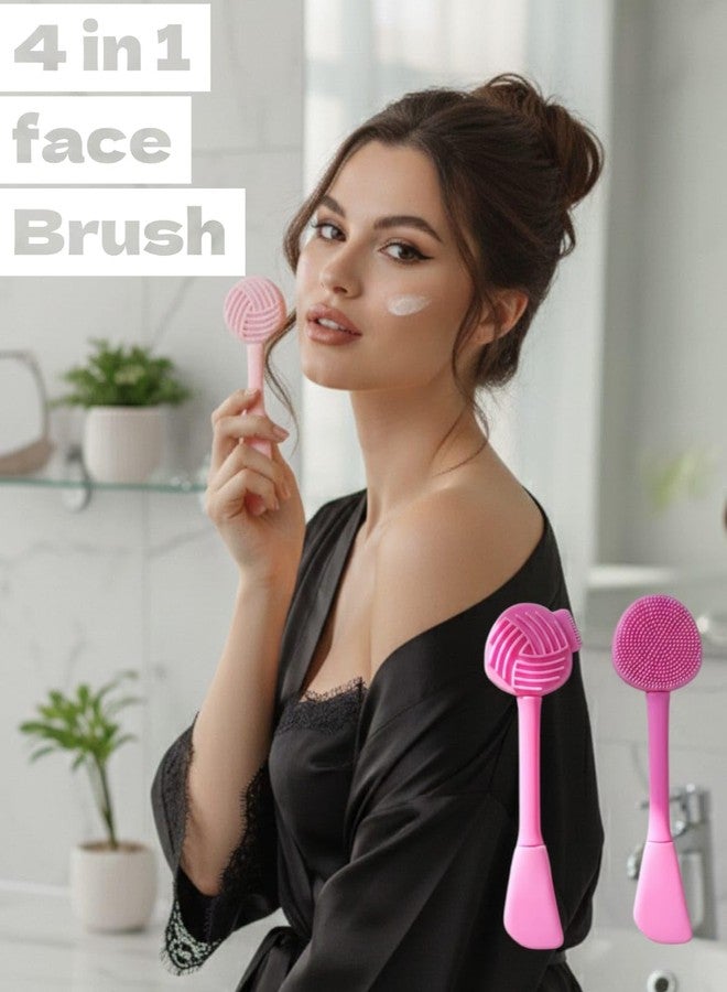 PHILBENT 4 In 1 Soft Silicone Blackhead Remover | Face Scrubber Brush | Face Mask Applicator & Scrubber | Skin-friendly Facial Cleaning Brush. [PINK COLOR, PACK OF 1] - Image 3