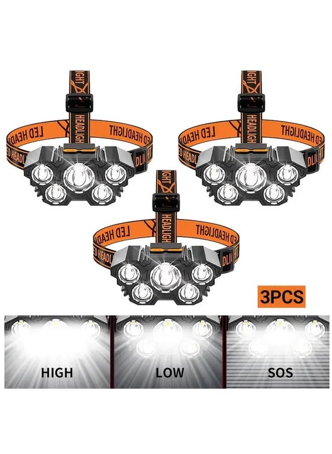 3 Packs USB Fast Charging LED Headlamp Multiple Brightness Modes Type C Portable - Image 1