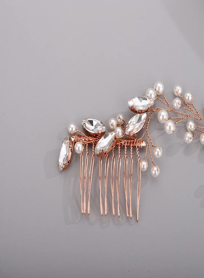 BERYUAN Hair Vine for Women Bridal Hair Comb for Bride Pearls Crystal Hair Comb Slide ROSE GOLD - Image 4