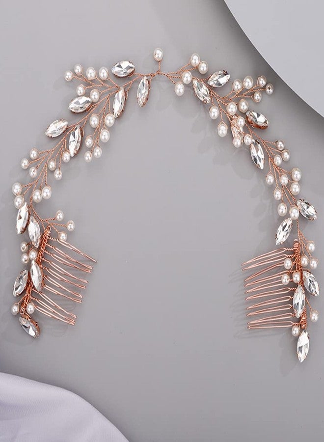 BERYUAN Hair Vine for Women Bridal Hair Comb for Bride Pearls Crystal Hair Comb Slide ROSE GOLD - Image 1