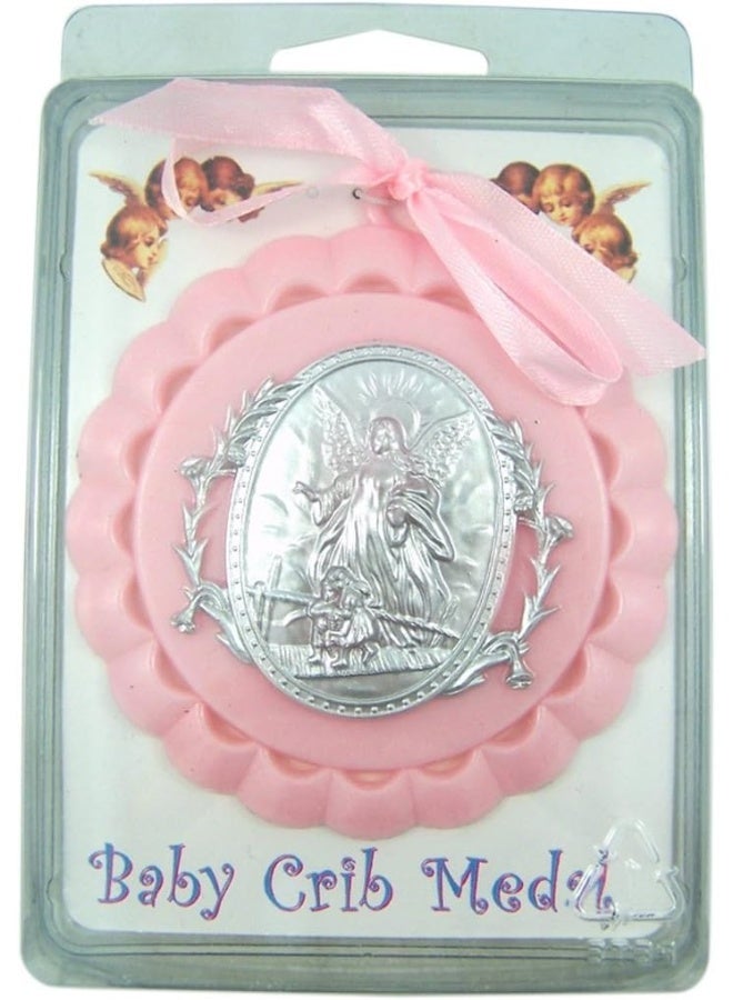 WJH Moulded Acrylic Pink Crib Medal with Guardian Angel for Baby Girl Nursery Decor - Image 2