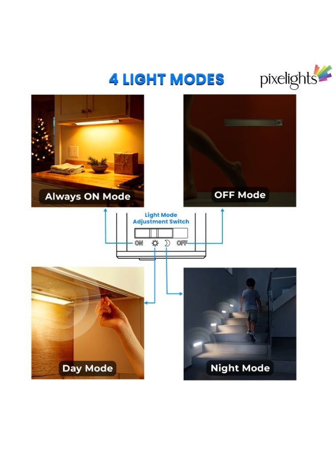 بيكسليتس Rechargeable 3 Color Under Cabinet Light, 170lumen Dimmable Night Light, Motion Sensor, 2200mAh Battery, 2YEARS Warranty, Magnetic Mounting for Wardrobe, Kitchen, cupboard (40cm - 2pack) - Image 5