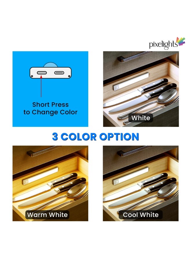 بيكسليتس Rechargeable 3 Color Under Cabinet Light, 170lumen Dimmable Night Light, Motion Sensor, 2200mAh Battery, 2YEARS Warranty, Magnetic Mounting for Wardrobe, Kitchen, cupboard (40cm - 2pack) - Image 4