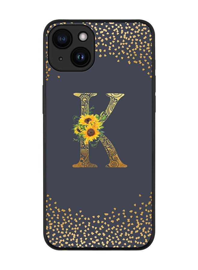 Stylizedd Cover for iPhone 15 Plus Case Rugged Black Slim fit Flexible Protective Phone CasesCustom Monogram Initial Letter Floral Pattern Alphabet - K (Grey) - Image 1