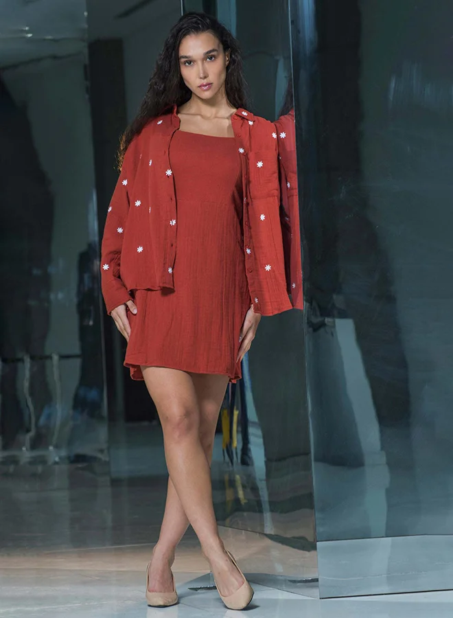 فيرجيو VIRGIO 100% Cotton Strappy Square Neck Mini Dress