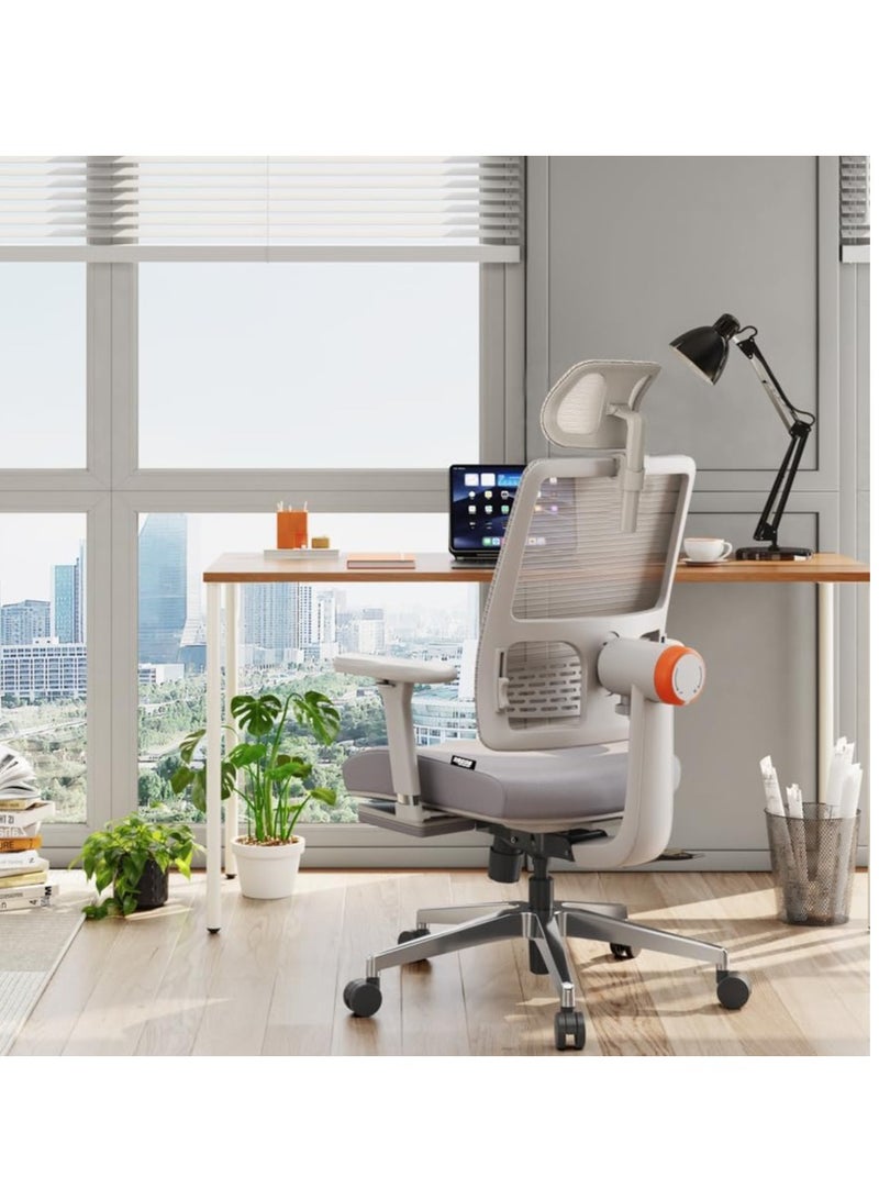 DROGO Ergonomic Office Chair for Work from Home, High Back Computer Chair with Adaptive Lumbar Support, 4D Armrest, Footrest, Recline, Adjustable Height & Headrest, Mesh Chair for Office (Pro Grey) - Image 2