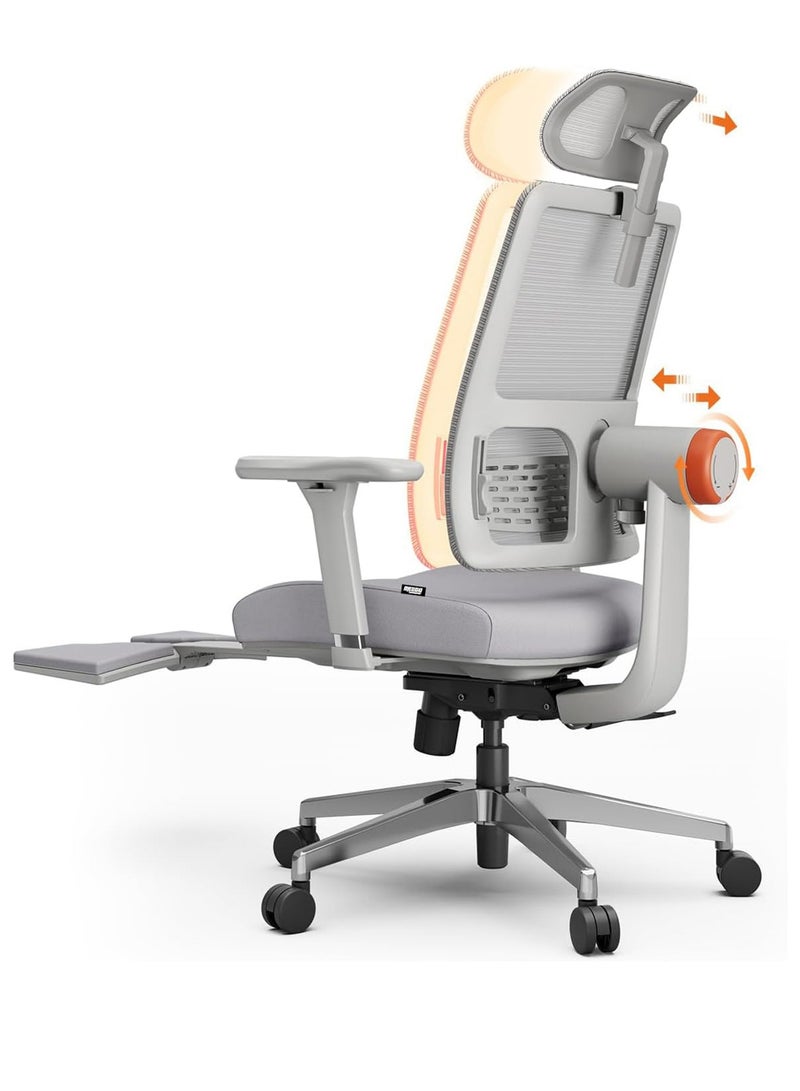 DROGO Ergonomic Office Chair for Work from Home, High Back Computer Chair with Adaptive Lumbar Support, 4D Armrest, Footrest, Recline, Adjustable Height & Headrest, Mesh Chair for Office (Pro Grey) - Image 1