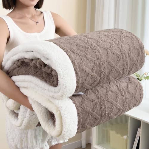 PAJEO Sherpa Blanket for Bed - Fleece Soft Cozy Fuzzy Blankets Thick Warm for Winter and All Seasons(Khaki,Full(80"x90")) - Image 1
